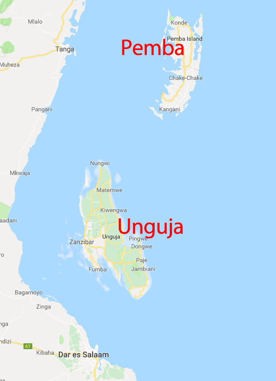 Cartina Zanzibar e Pemba