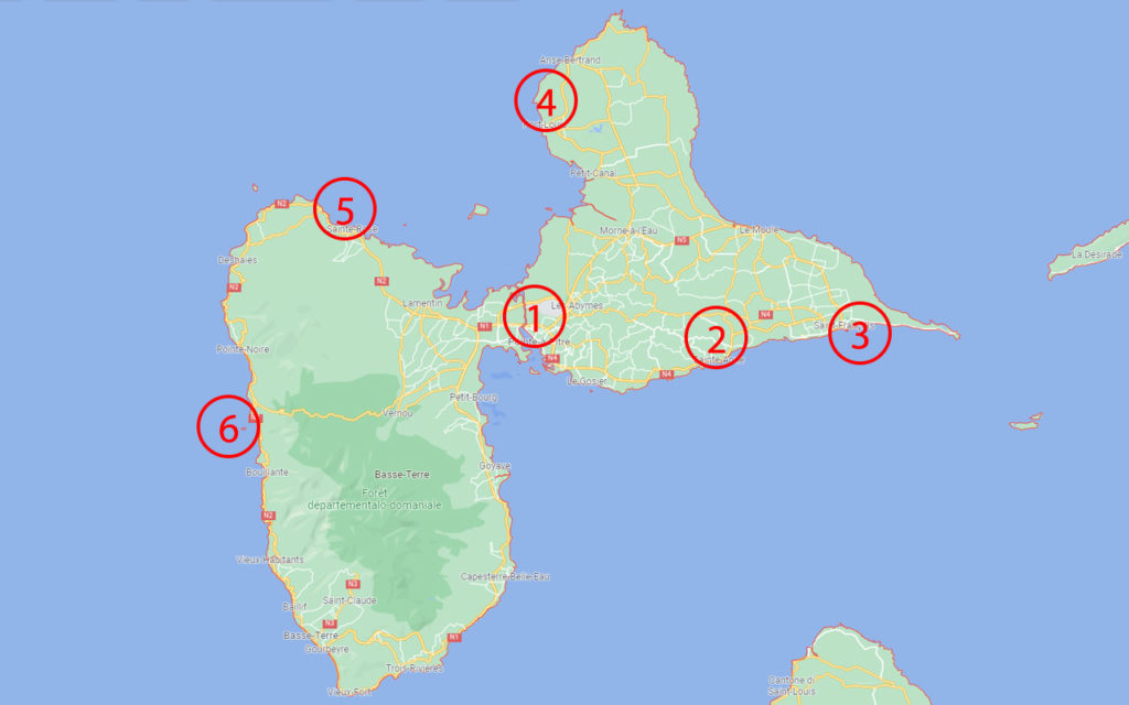 Cartina di Guadalupa per scegliere dove alloggiare
