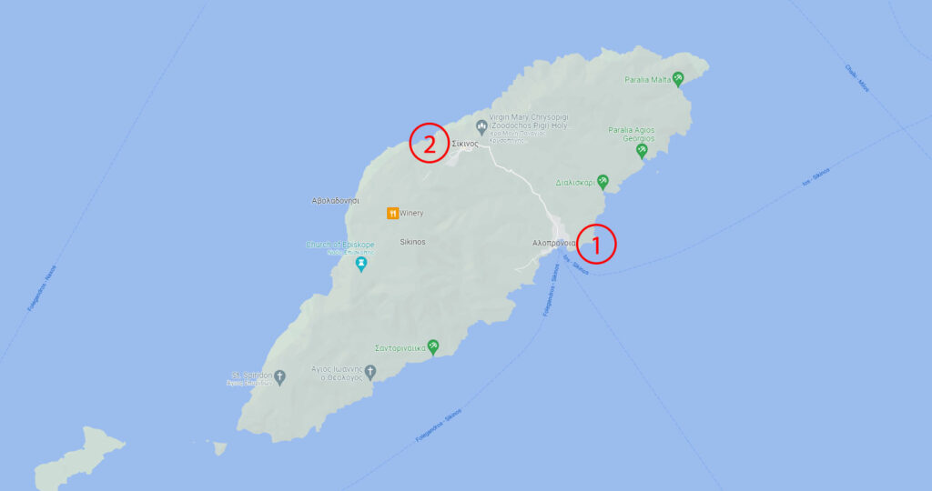 La cartina dell'isola di Sikinos