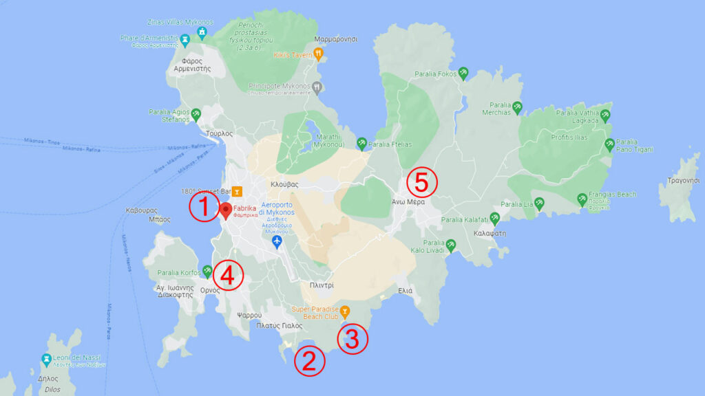 Cartina di Mykonos per scegliere dove dormire