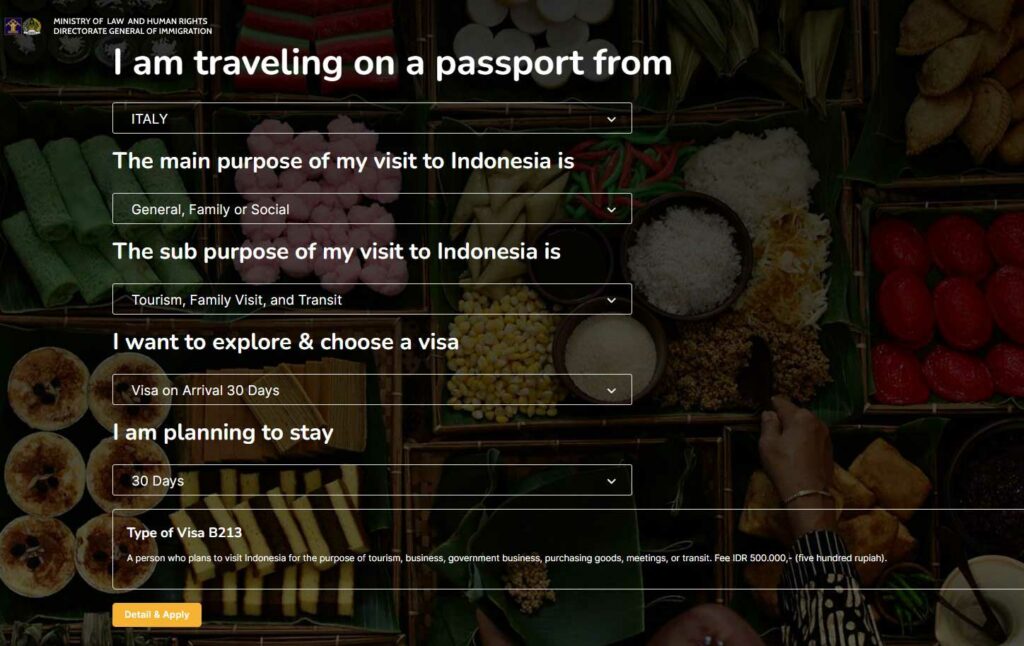 Richiesta visa on arrival Indonesia dal sito ufficiale