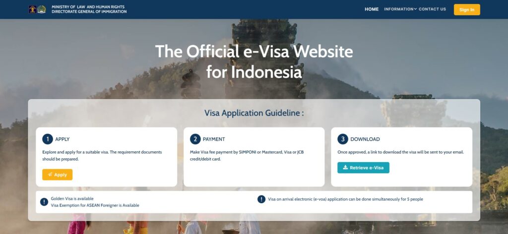 Sito ufficiale visto online Indonesia